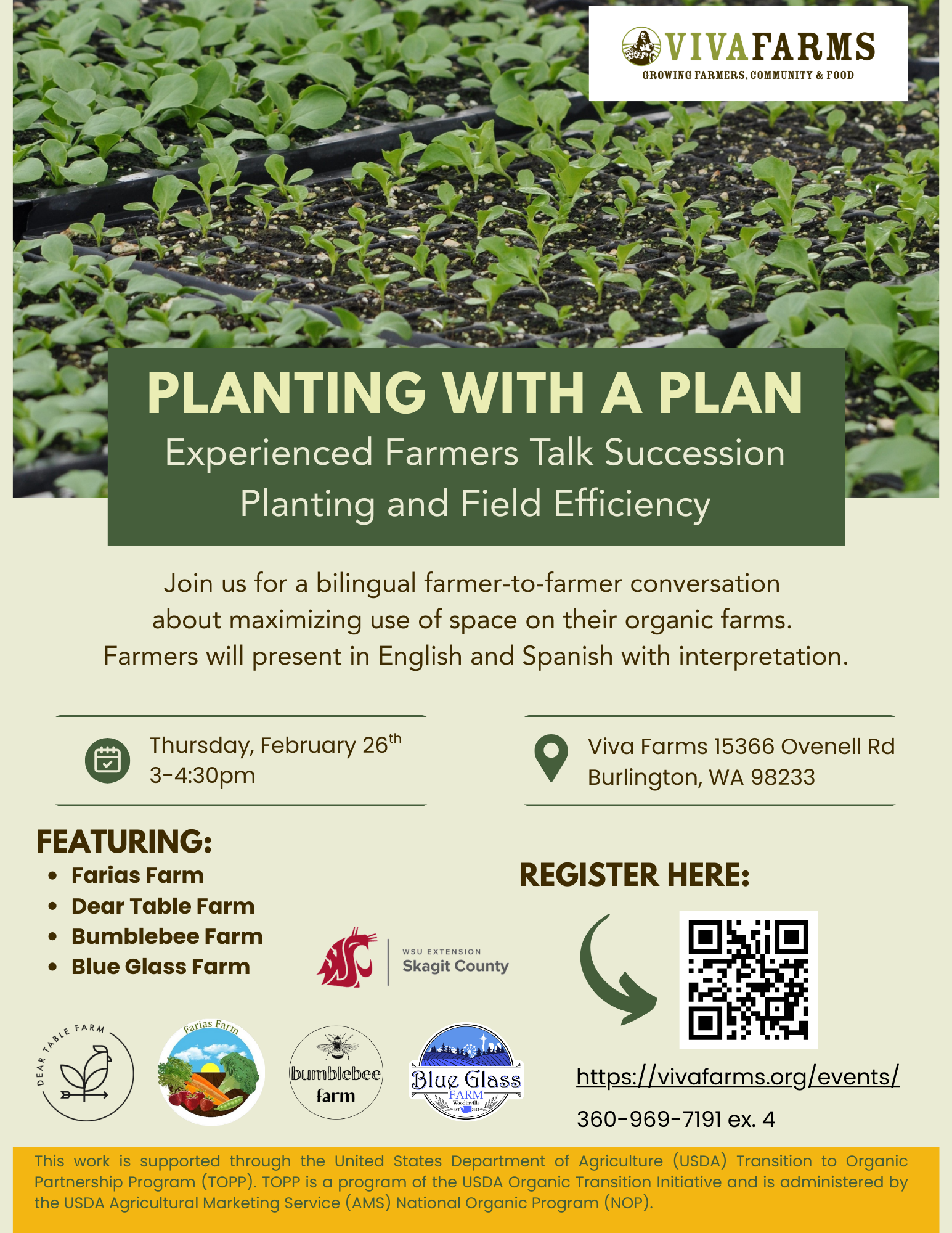 flyer for 'Planting with a Plan" with details and imagery of seedlings